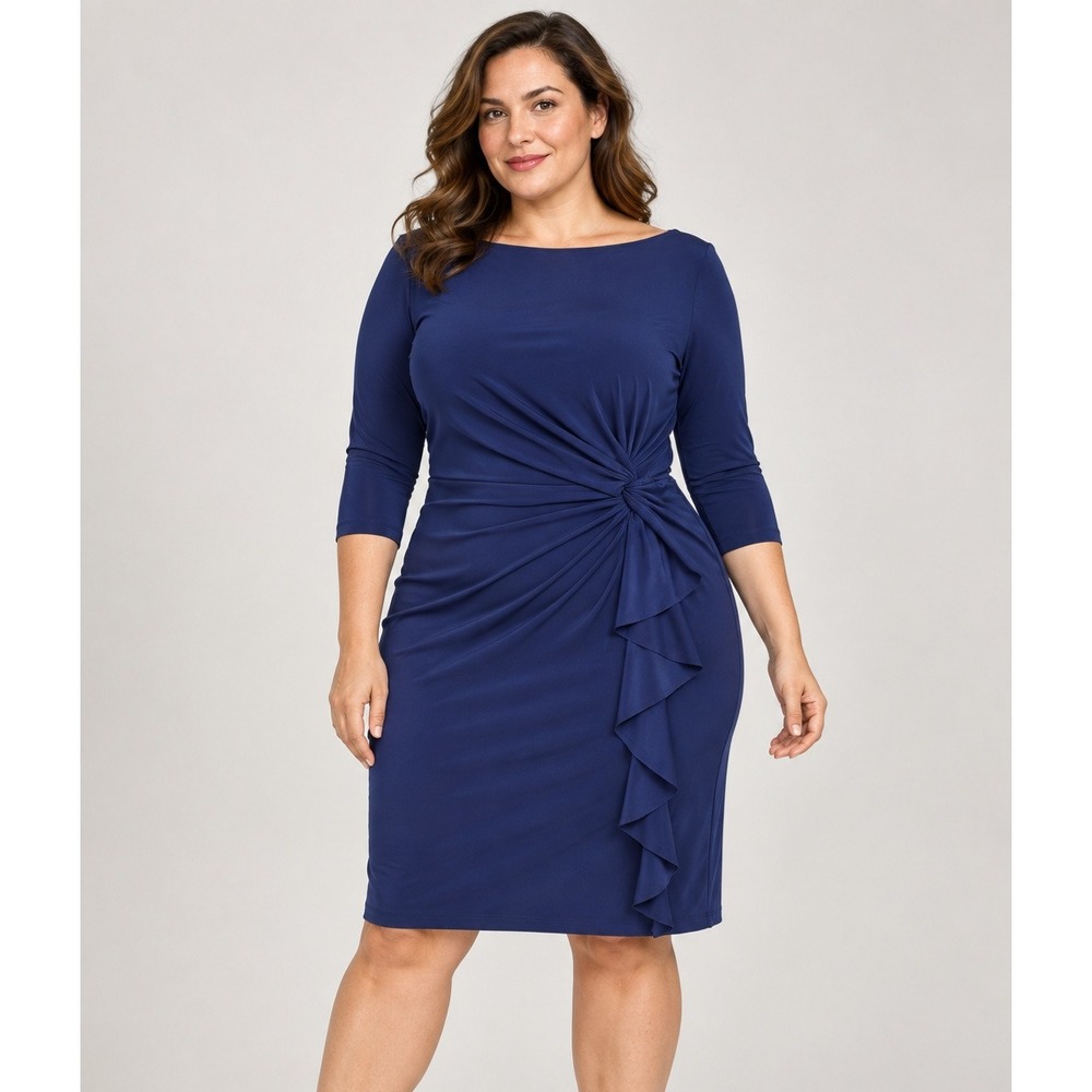 Lauren Ralph Lauren Royal Blue Ruffle Side Twist Sheath Dress 14